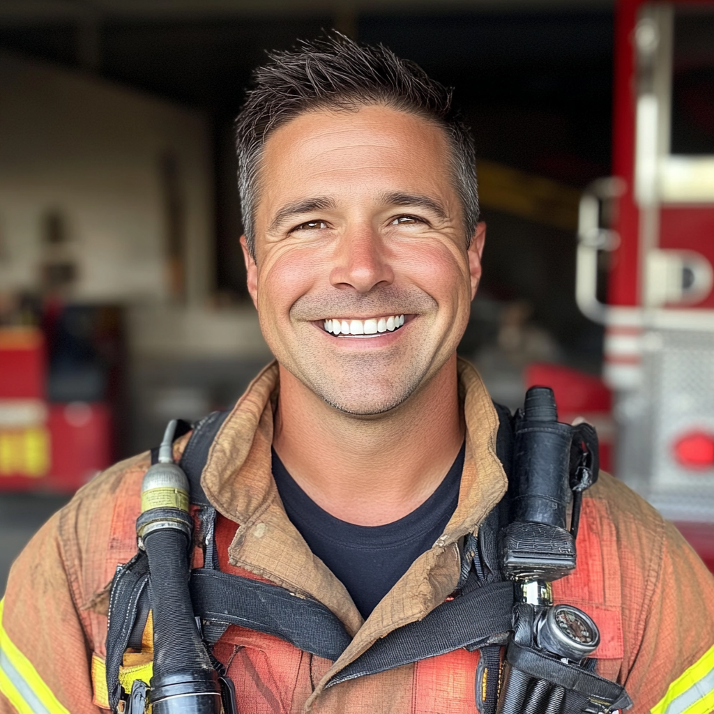 A smiling firefighter | Source: Midjourney