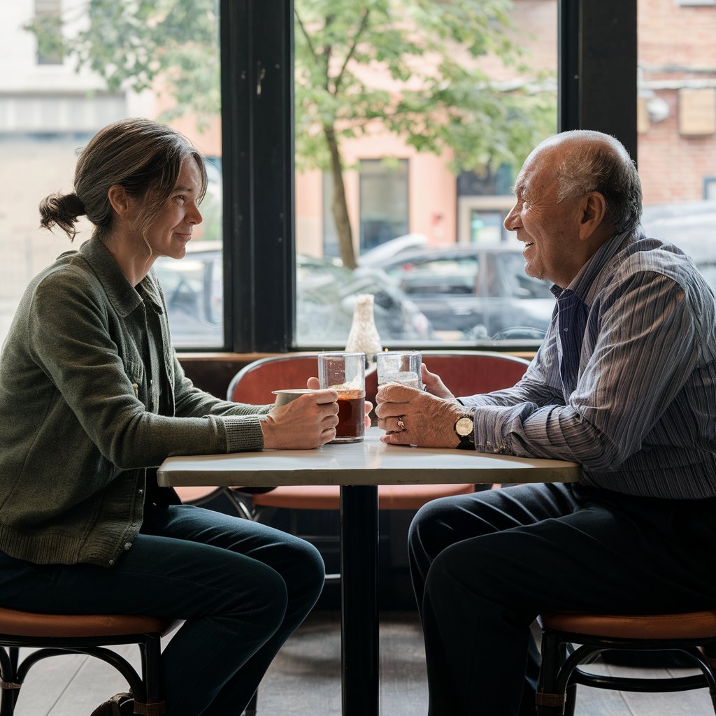 A woman and man enjoying a coffee date | Source: Midjourney