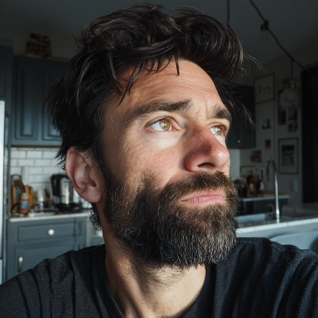 A pensive man standing in a kitchen | Source: Midjourney