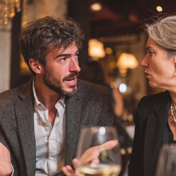 A man in intense conversation with his mother | Source: Midjourney