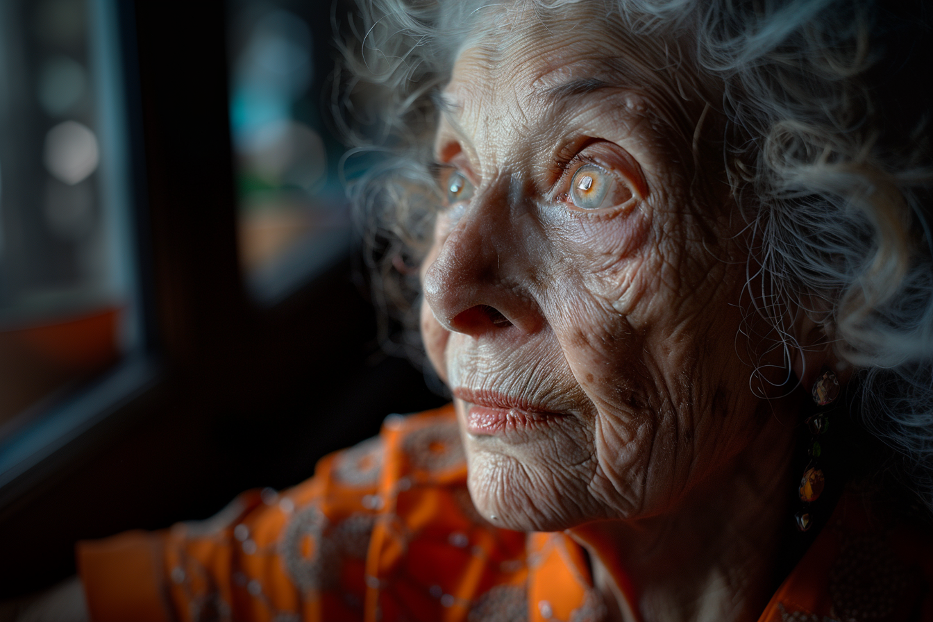 Close-up shot of an older woman sitting on the street | Source: Midjourney