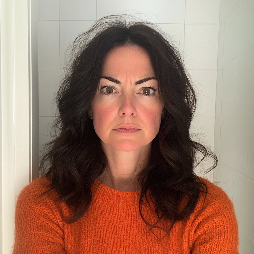 A close up of a woman standing in a bathroom | Source: Midjourney