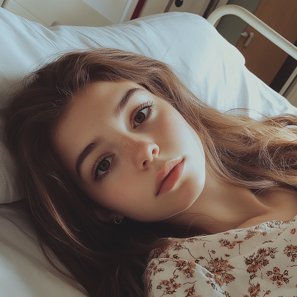 A teenage girl lying in a hospital bed | Source: Midjourney