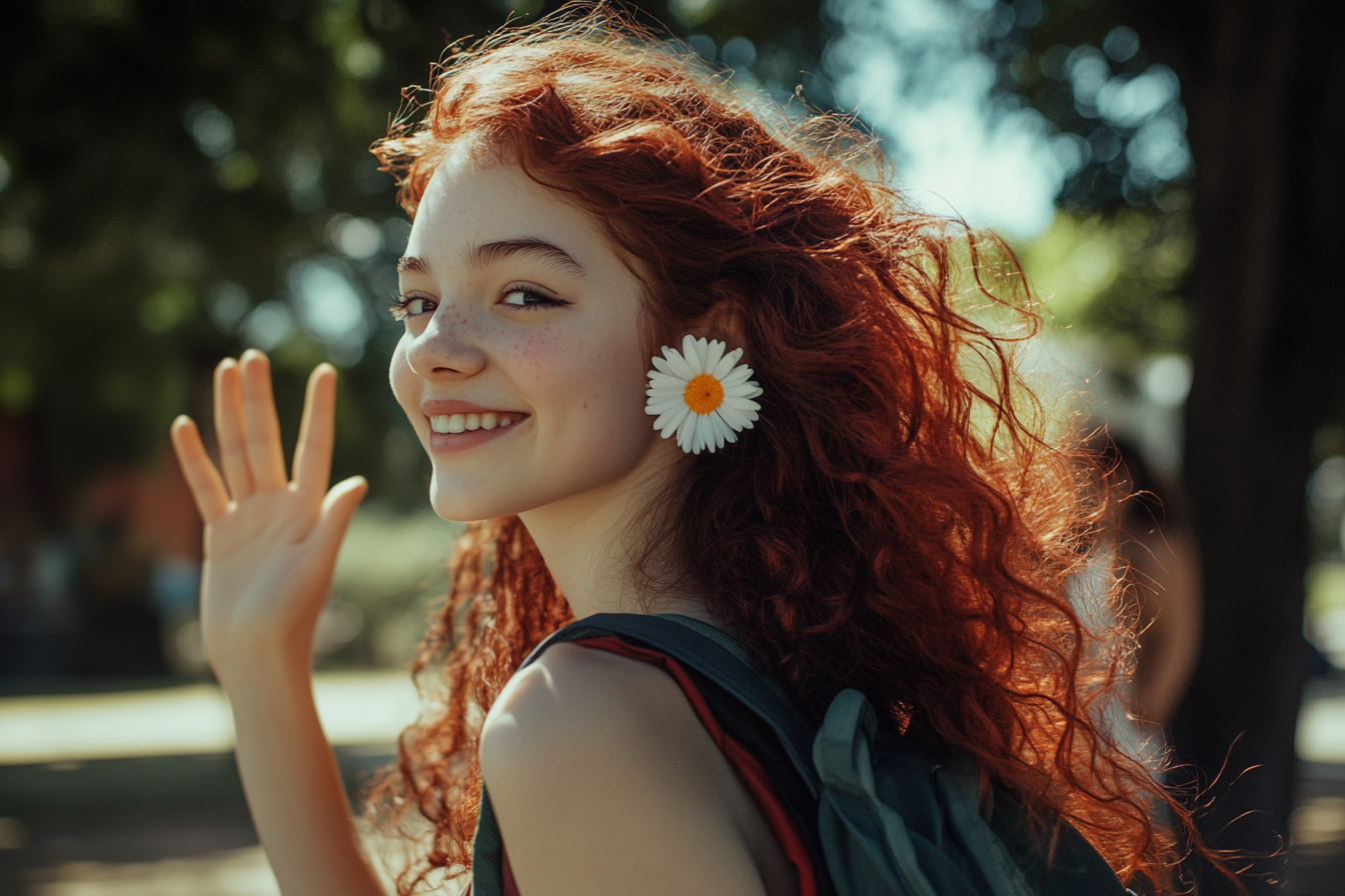 Teenage girl waving goodbye as she is dropped off at school | Source: Midjourney