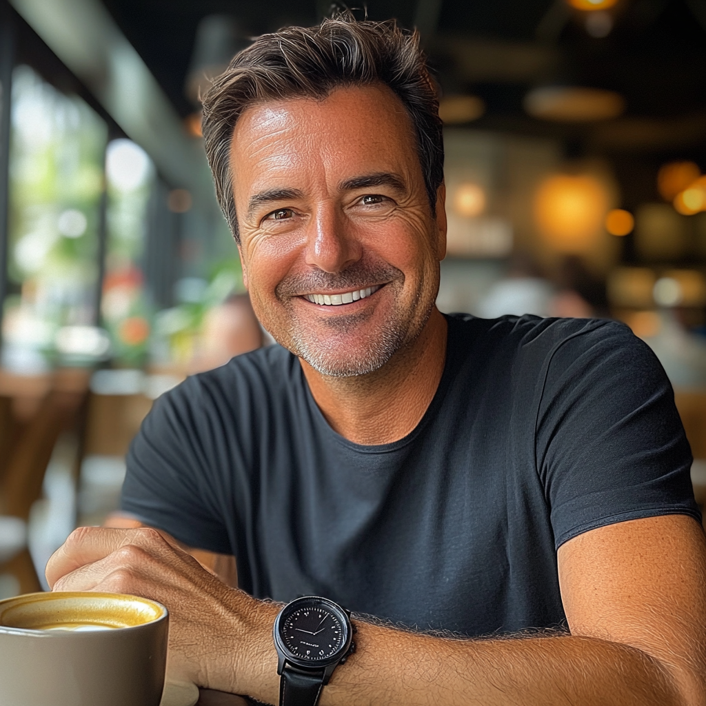 A man sitting in a coffee shop | Source: Midjourney