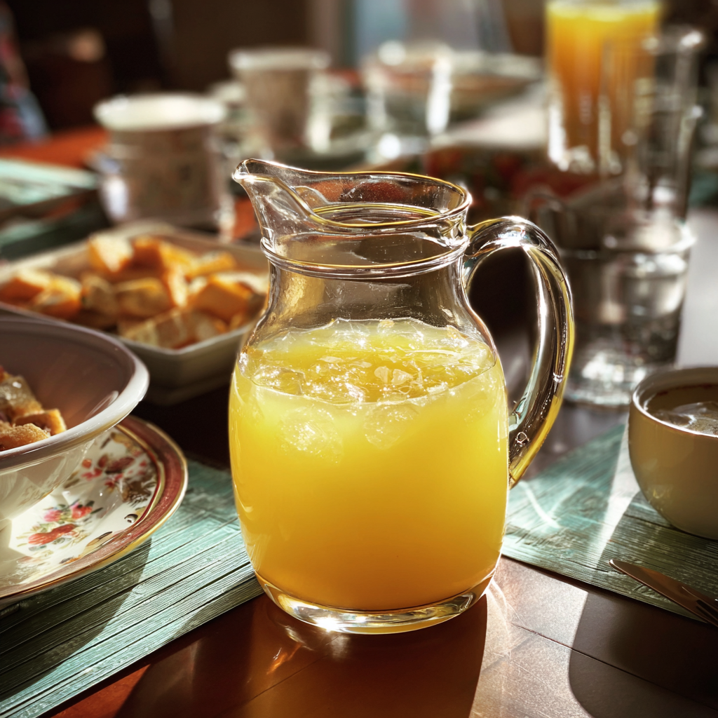 A pitcher of mimosas on a table | Source: Midjourney