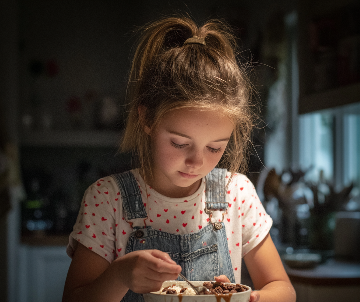 A little girl eating a bowl of ice cream | Source: Midjourney