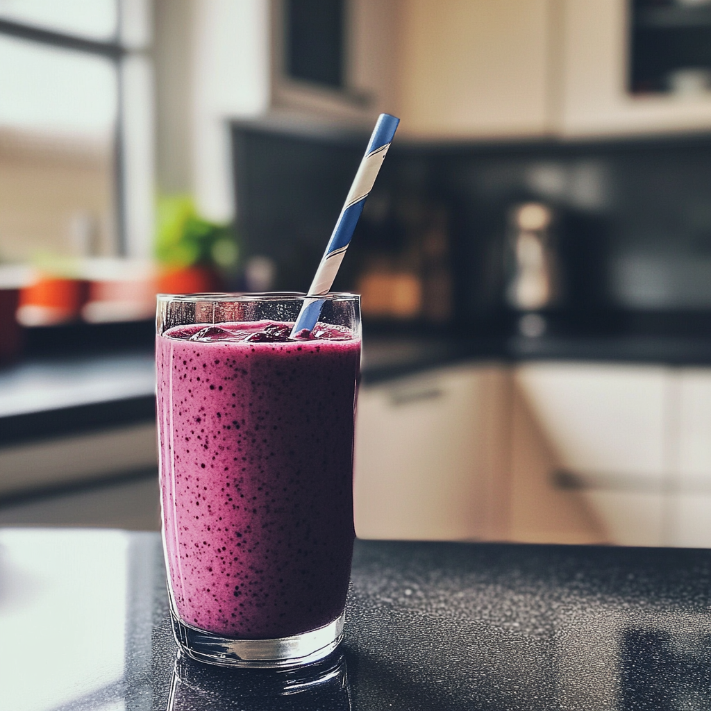 A smoothie on a kitchen counter | Source: Midjourney