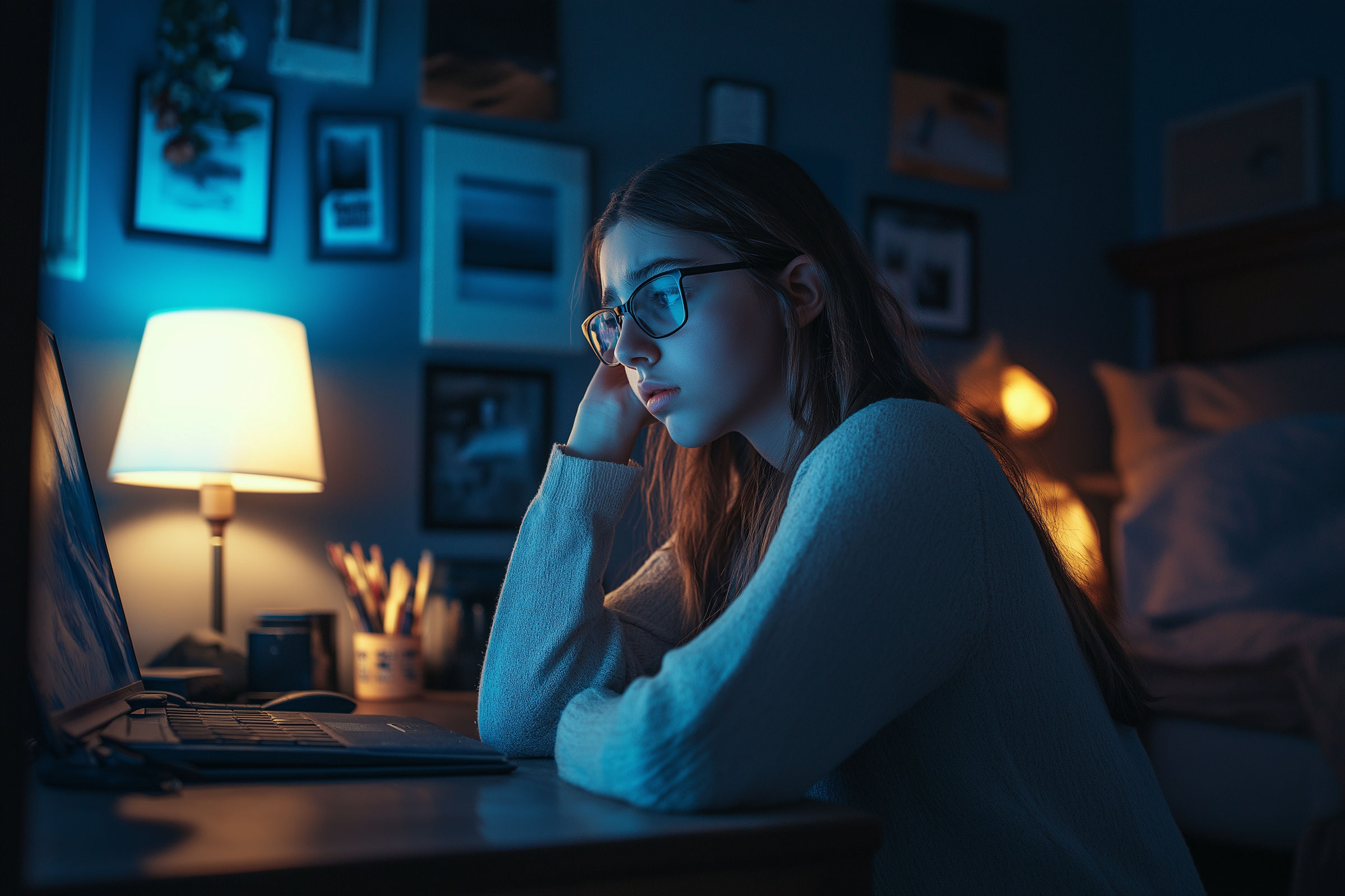 A teen girl looking sad while sitting on her desk | Source: Midjourney