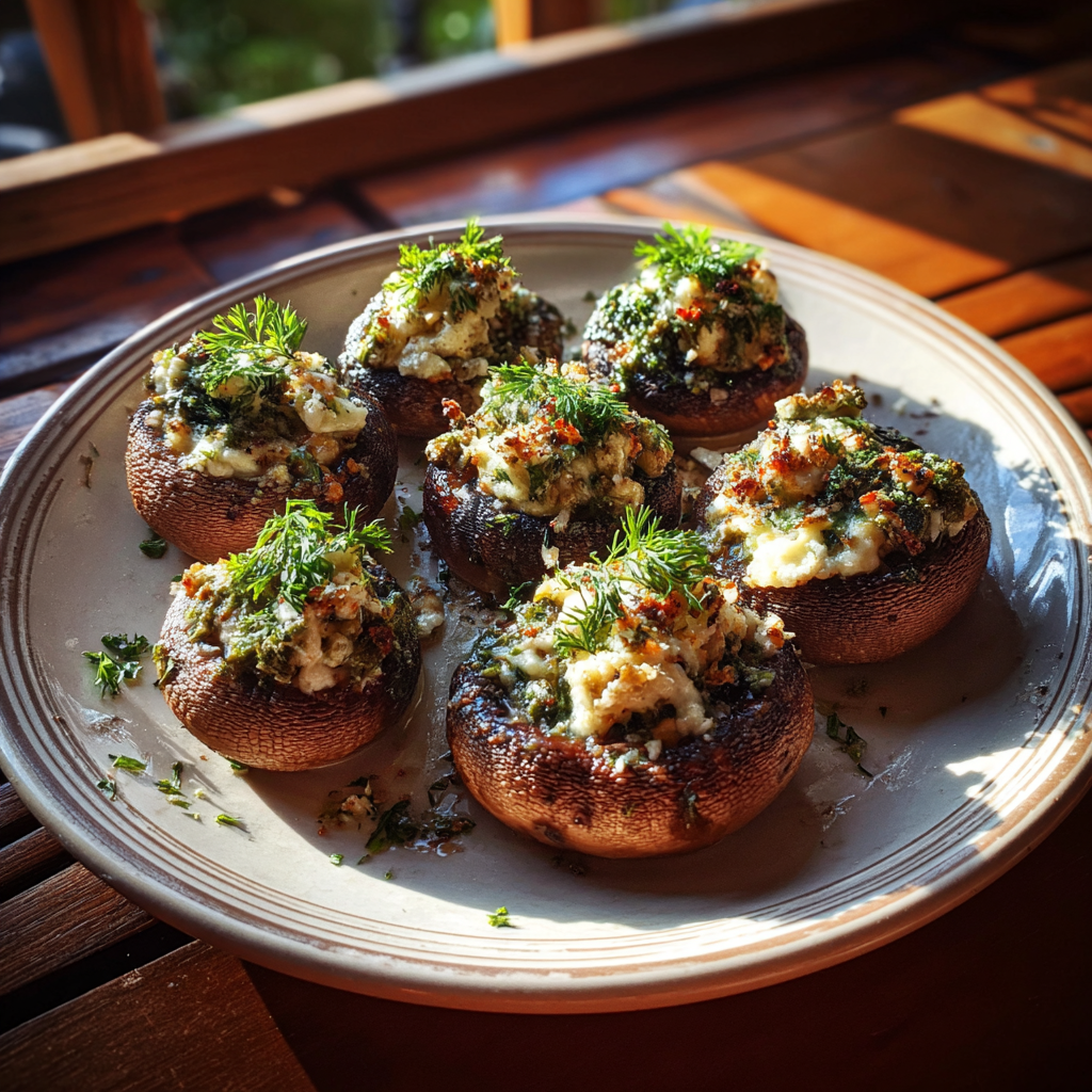 A plate of stuffed mushrooms | Source: Midjourney
