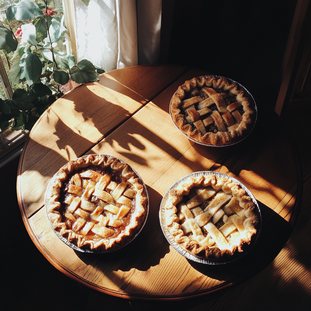 Baked pies on a table | Source: Midjourney