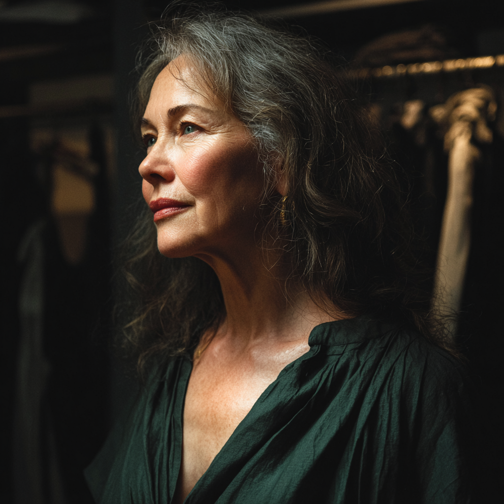 An older woman standing in a changing room | Source: Midjourney