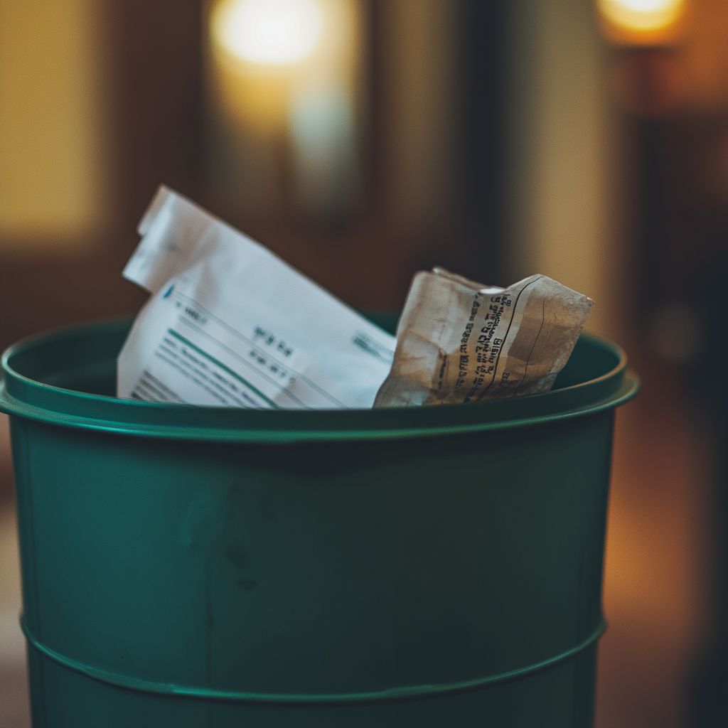 A receipt in a trash can | Source: Midjourney