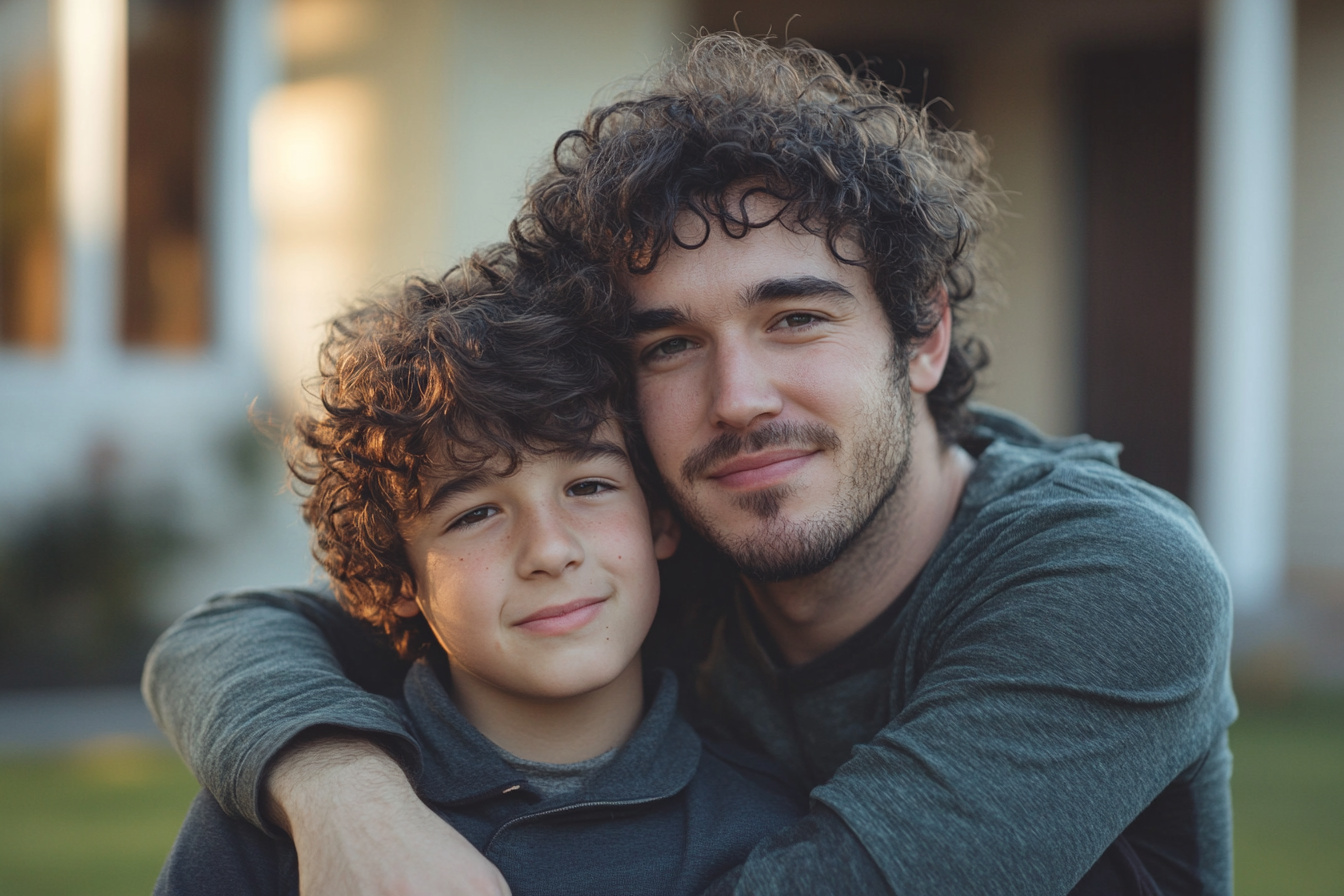 A man and his son outside their home | Source: Midjourney