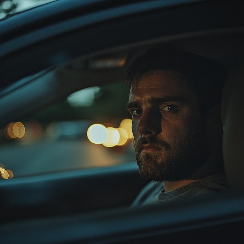 A sad man sitting in his car | Source: Midjourney