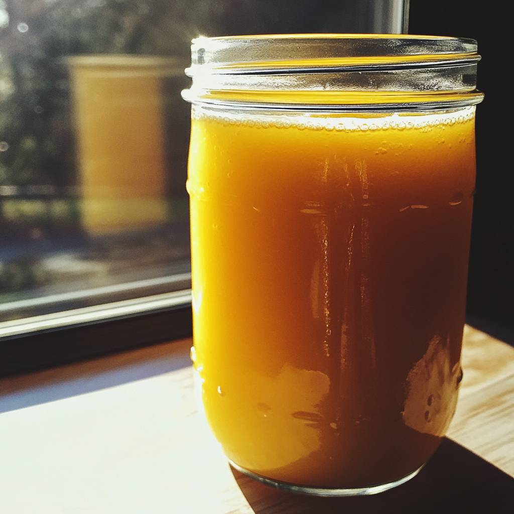 Orange juice in a mason jar | Source: Midjourney