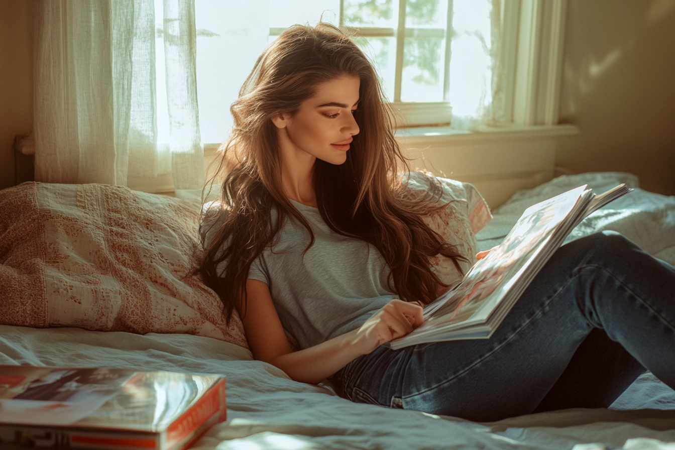 A woman flipping through magazines | Source: Midjourney