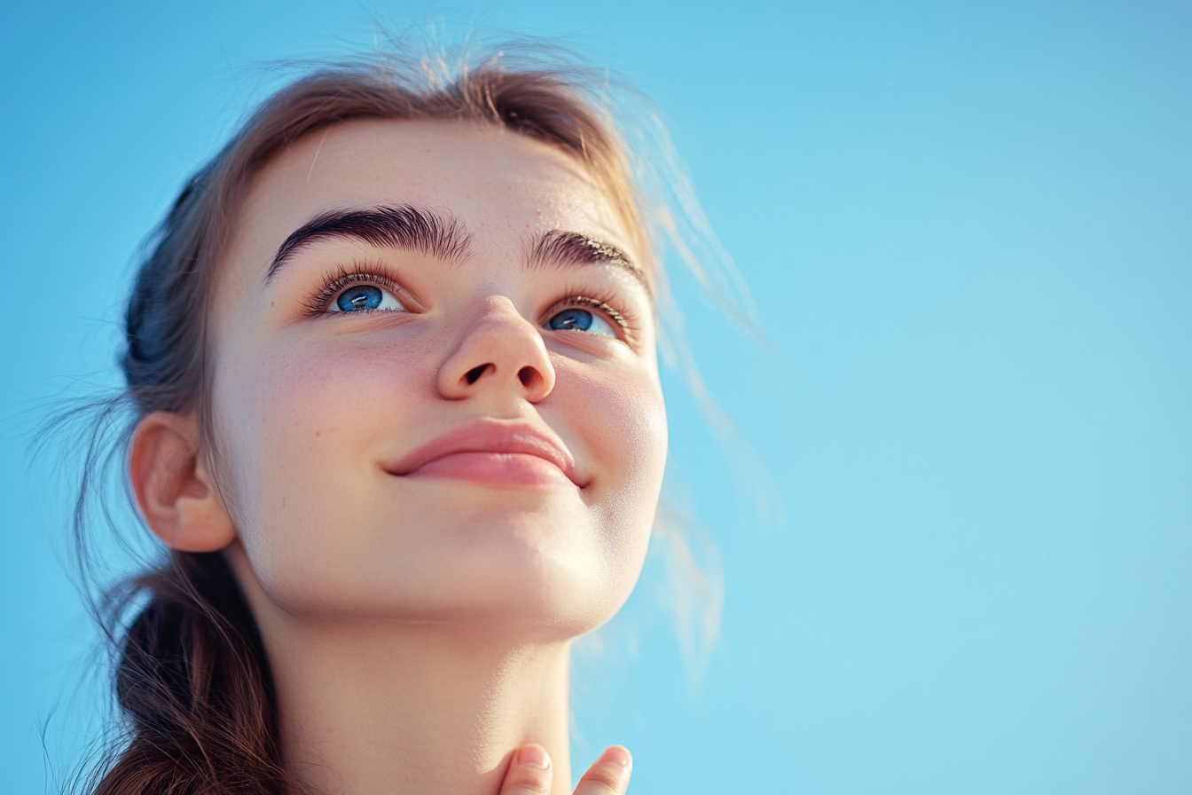 A woman smiling while staring up at the sky | Source: Midjourney