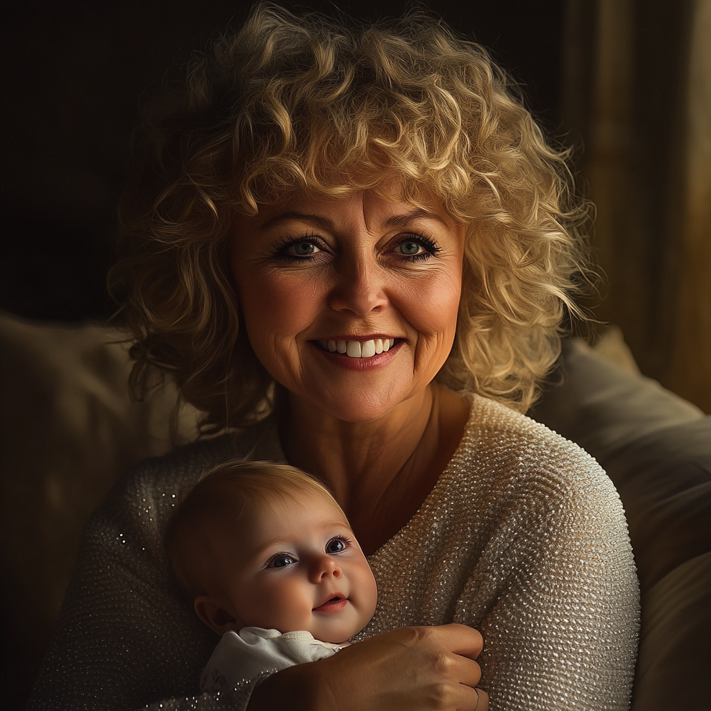 A senior woman holding a baby | Source: Midjourney