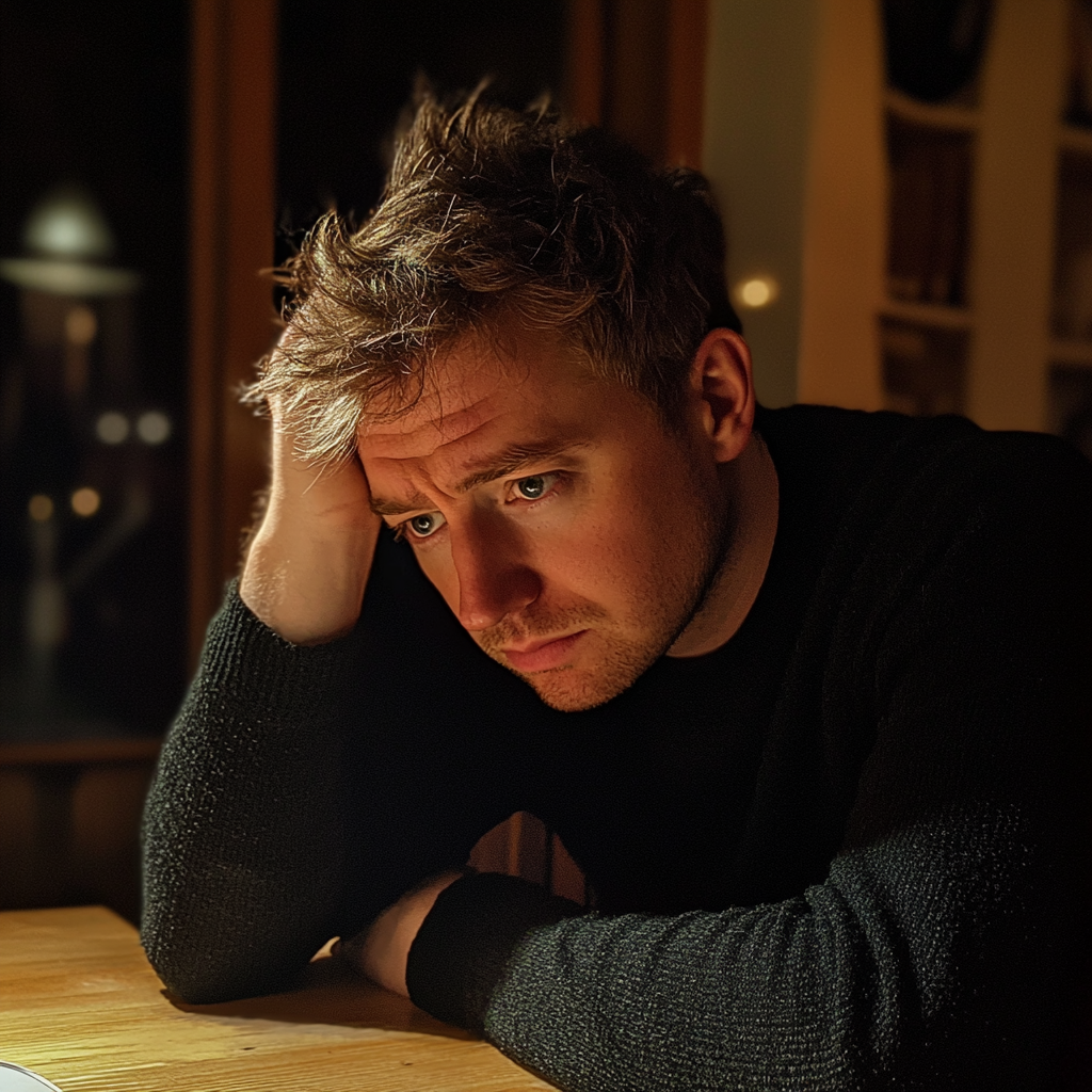 A stressed man holding his head | Source: Midjourney