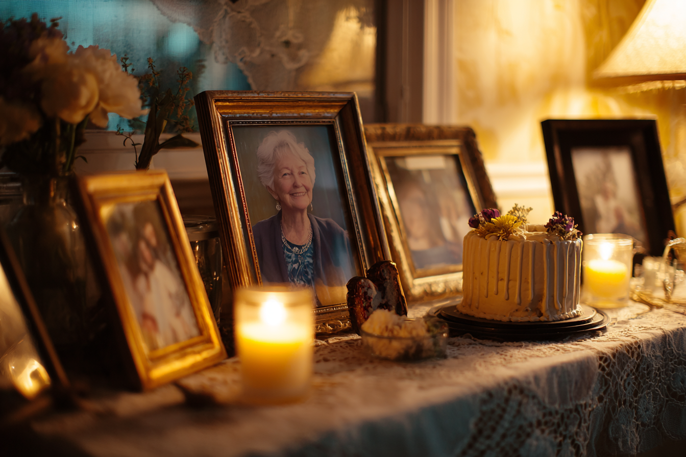 Framed photos on a table | Source: Midjourney
