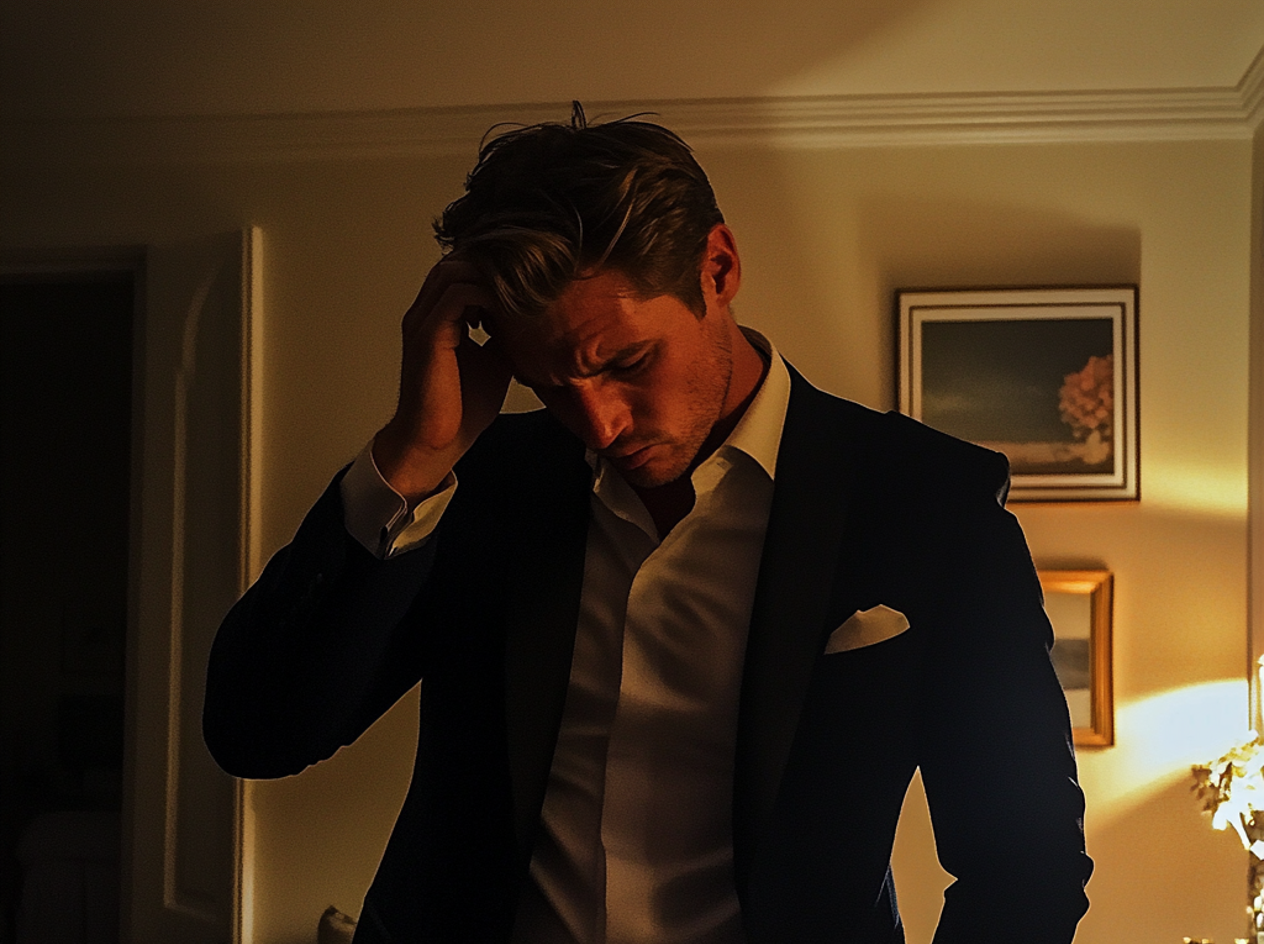 An upset man holding his head | Source: Midjourney