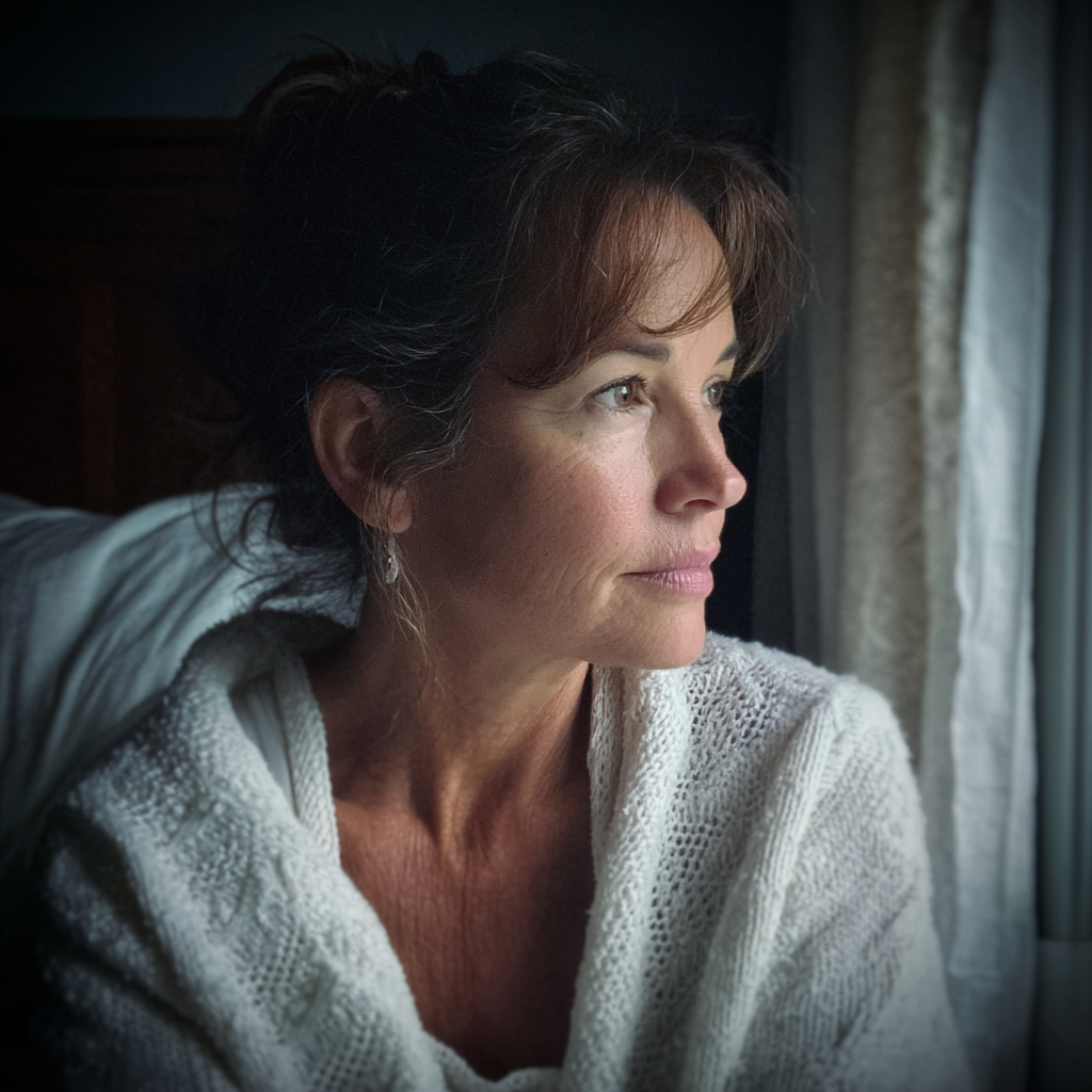 A woman sitting and looking out a window | Source: Midjourney