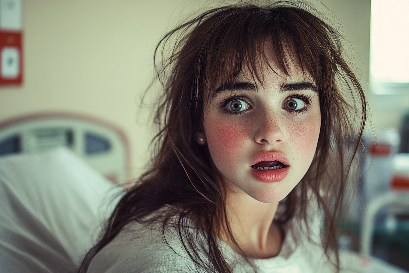 A shocked woman in a hospital bed | Source: Midjourney