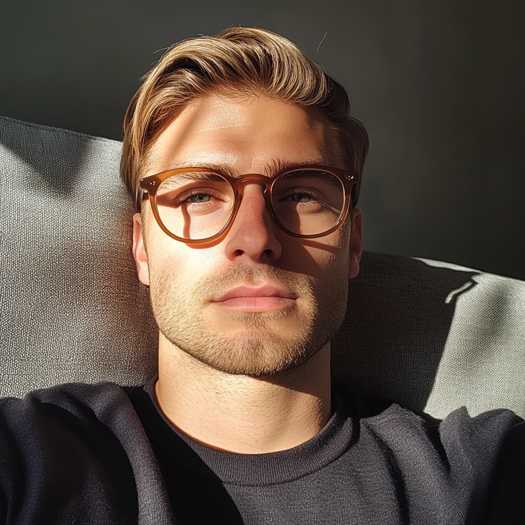 A pensive man sitting on a couch | Source: Midjourney
