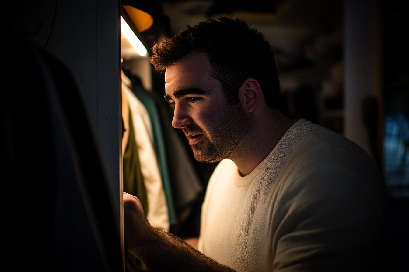 A man searching through a closet | Source: Midjourney