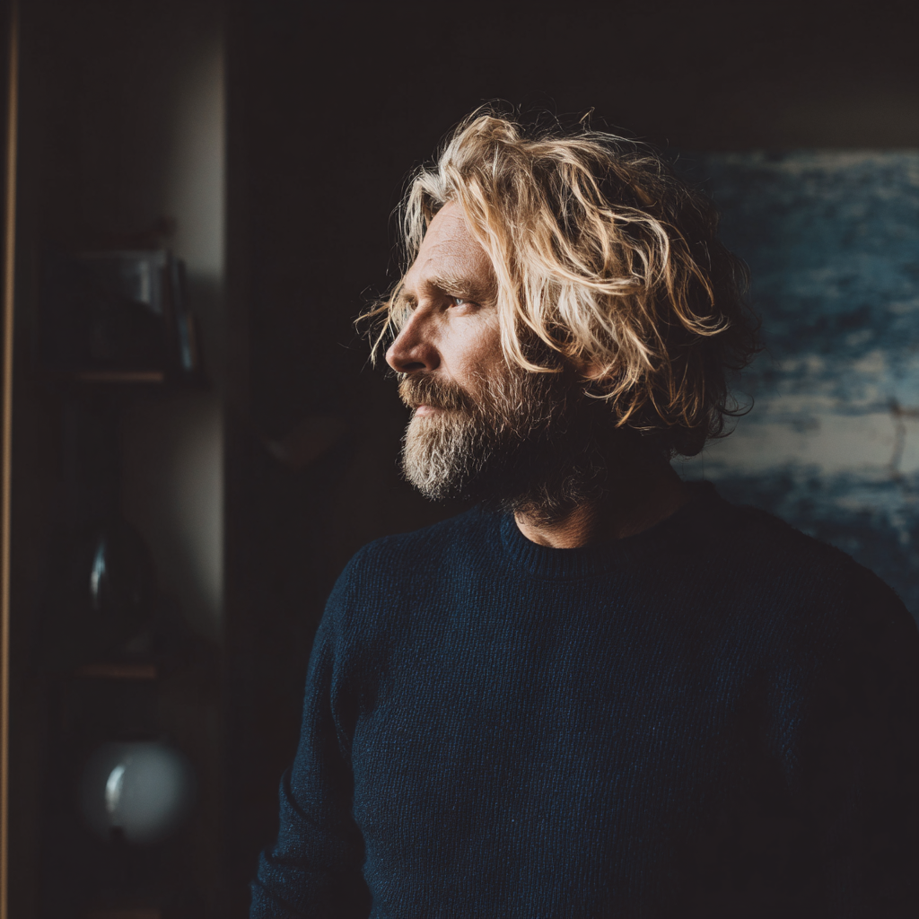 A side view of a man wearing a navy sweater | Source: Midjourney