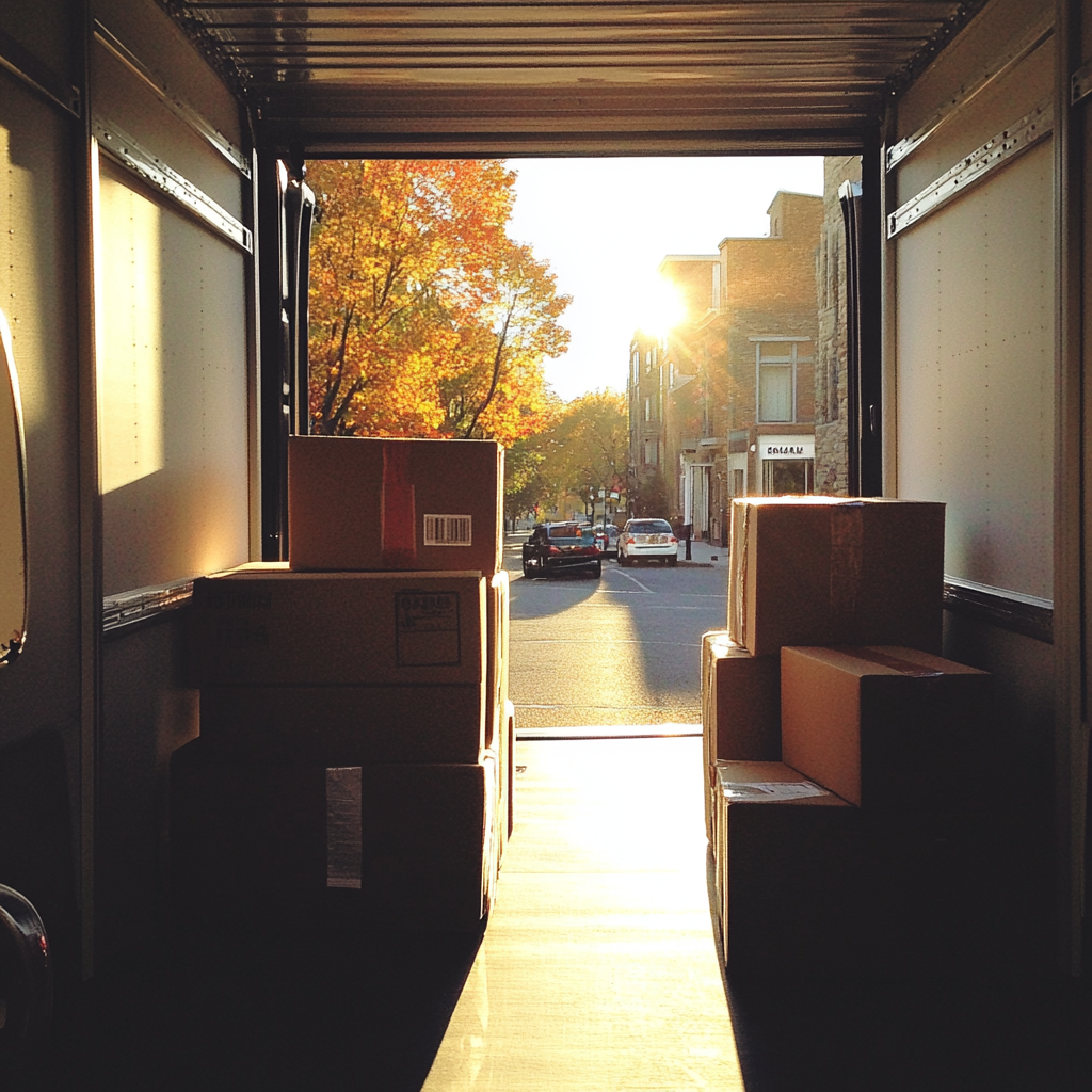 The inside of a moving van with boxes | Source: Midjourney