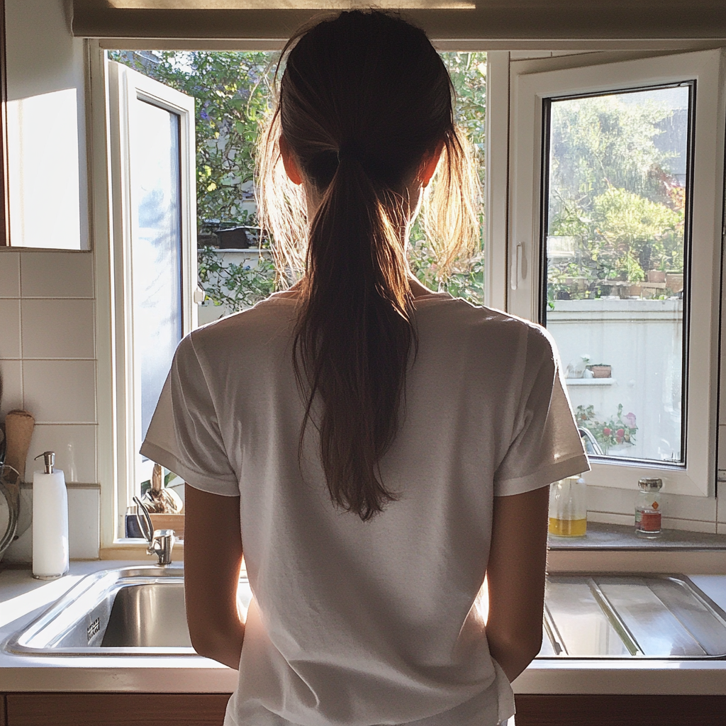 A woman standing at a kitchen sink | Source: Midjourney