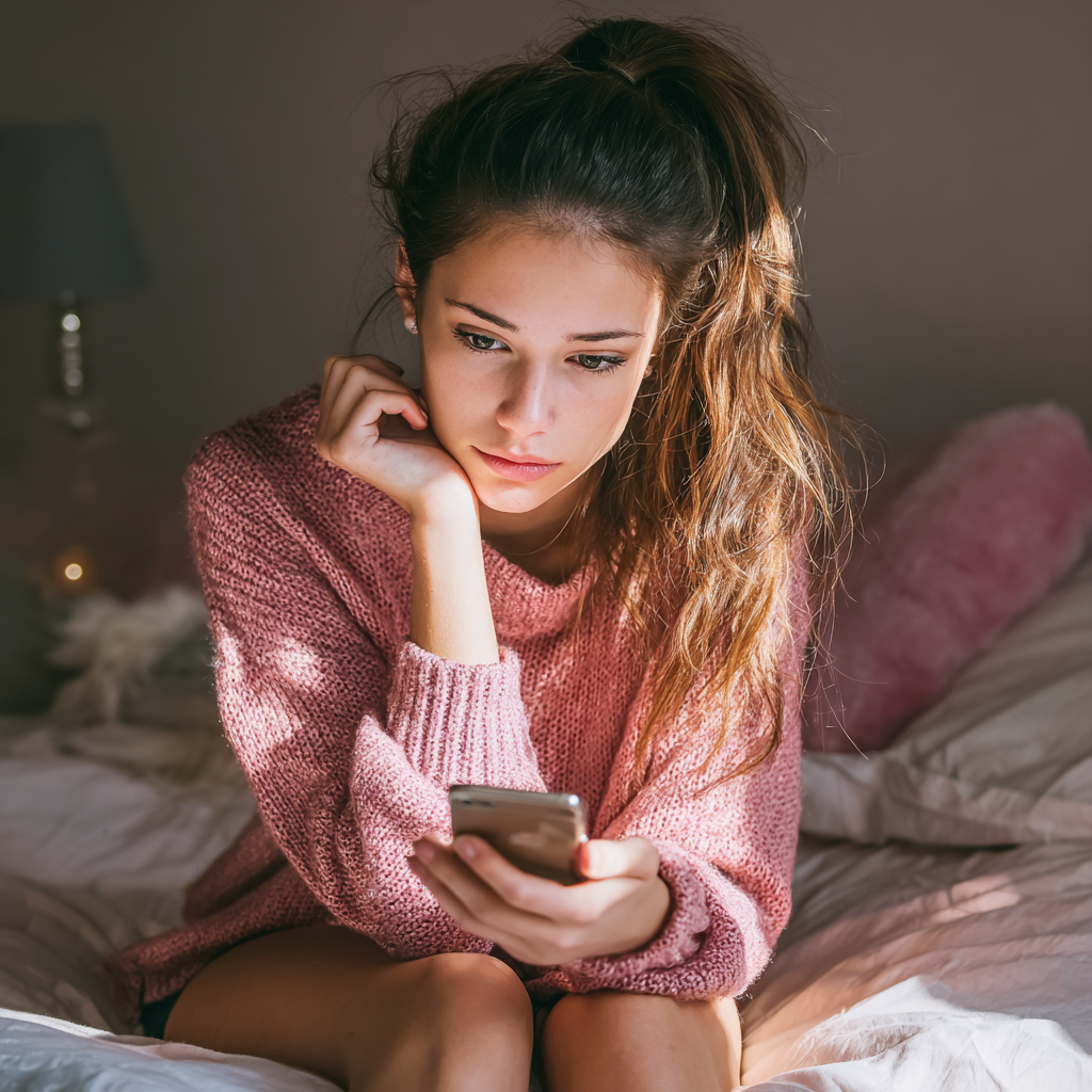 A teenage girl using her cellphone | Source: Midjourney
