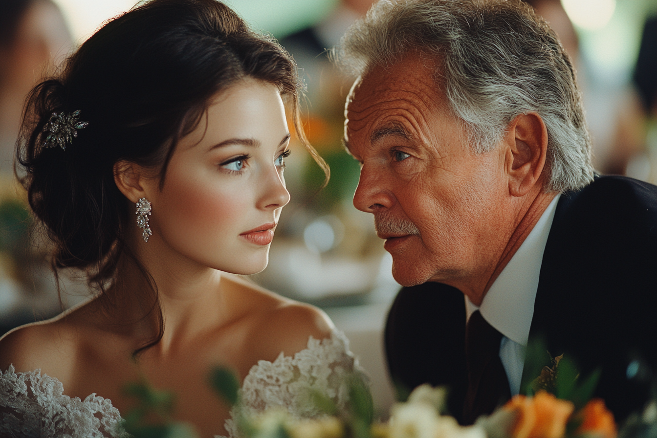 Disappointed bride talking to her father | Source: Midjourney