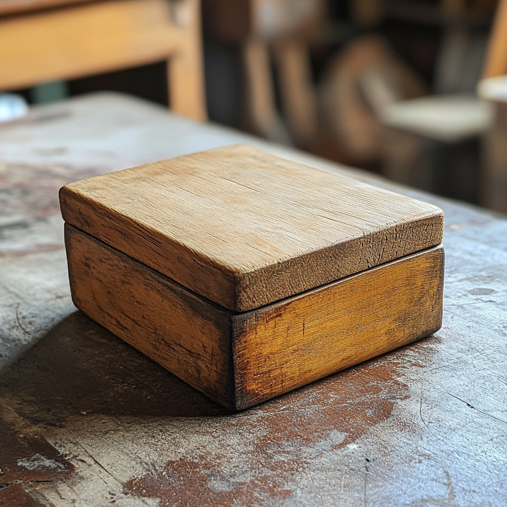 Una pequeña caja de madera sobre una mesa | Fuente: Midjourney