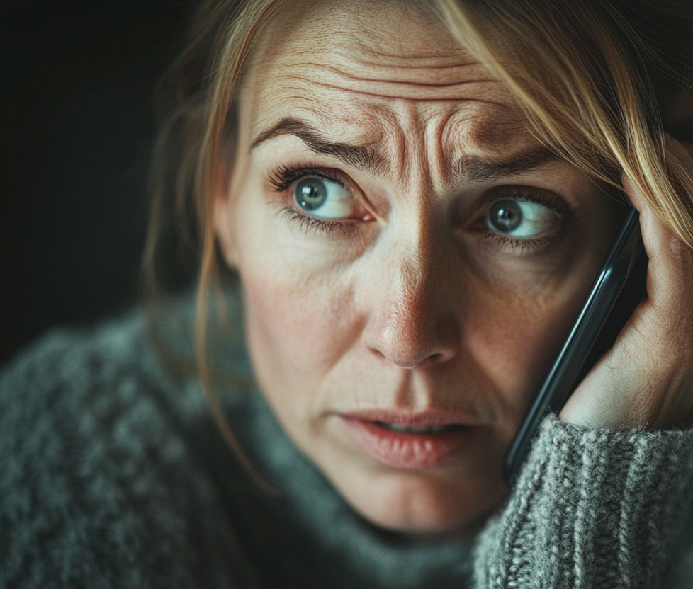 A worried woman making a phone call | Source: Midjourney