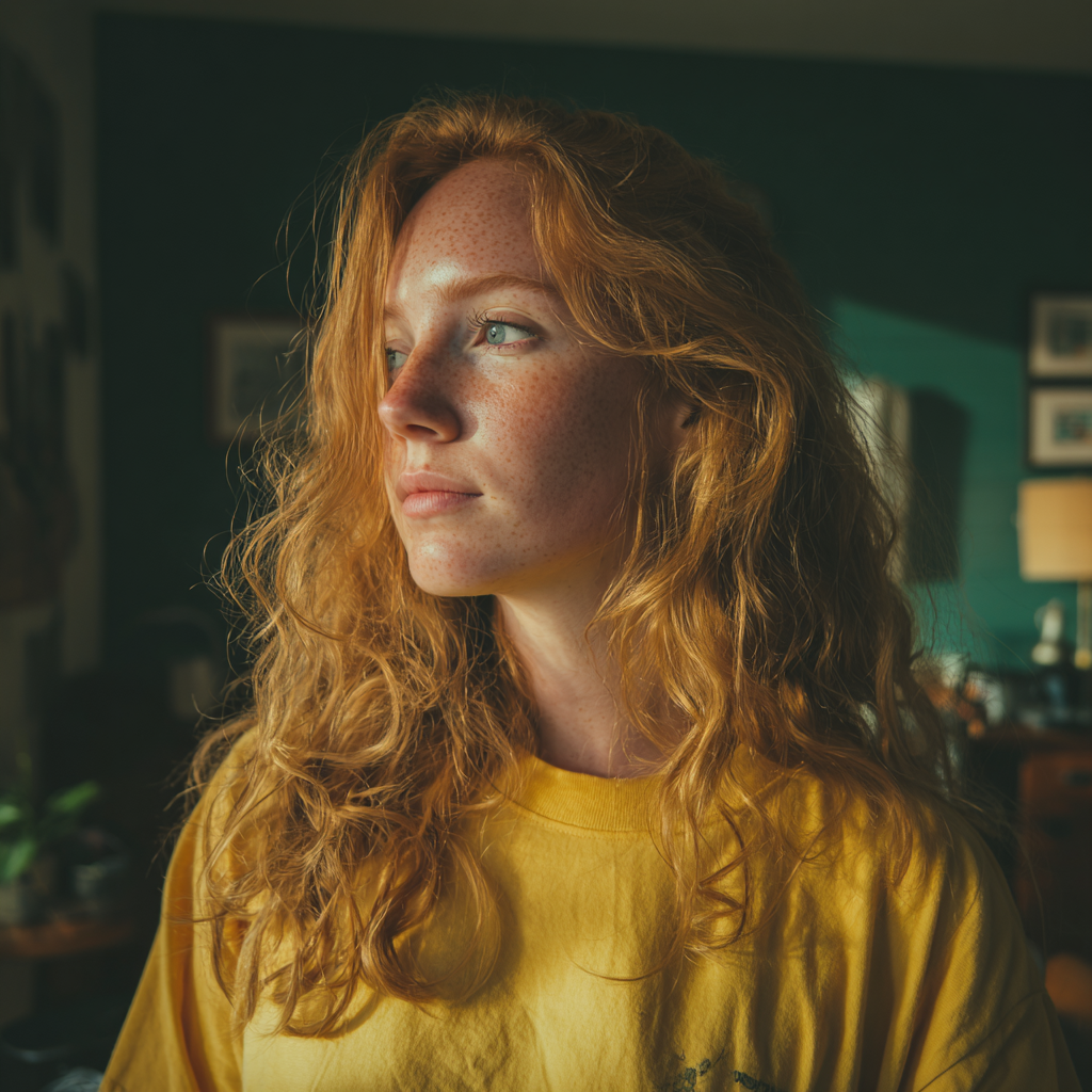 A side view of a woman in a yellow t-shirt | Source: Midjourney