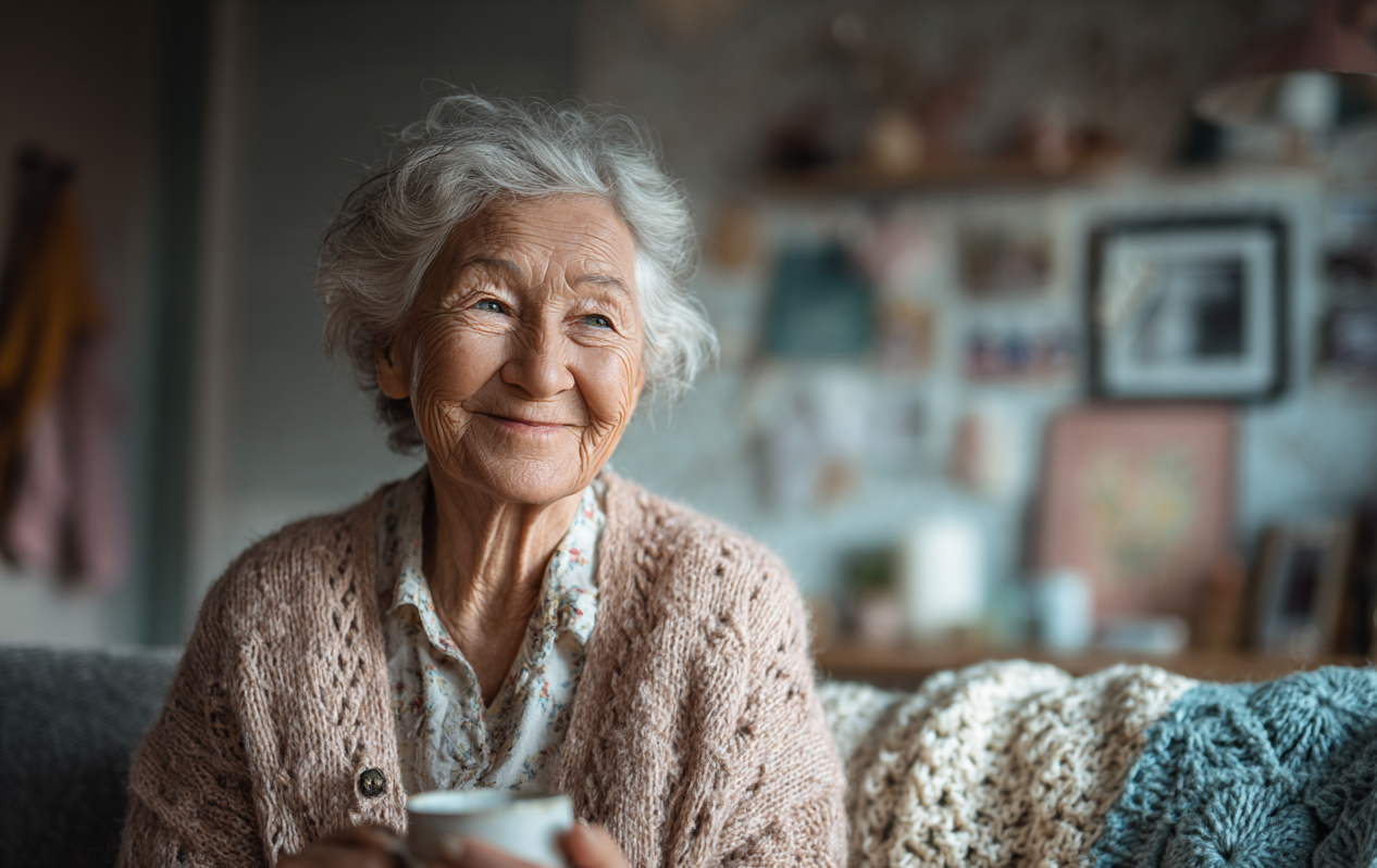An older woman sitting in her living room | Source: Midjourney