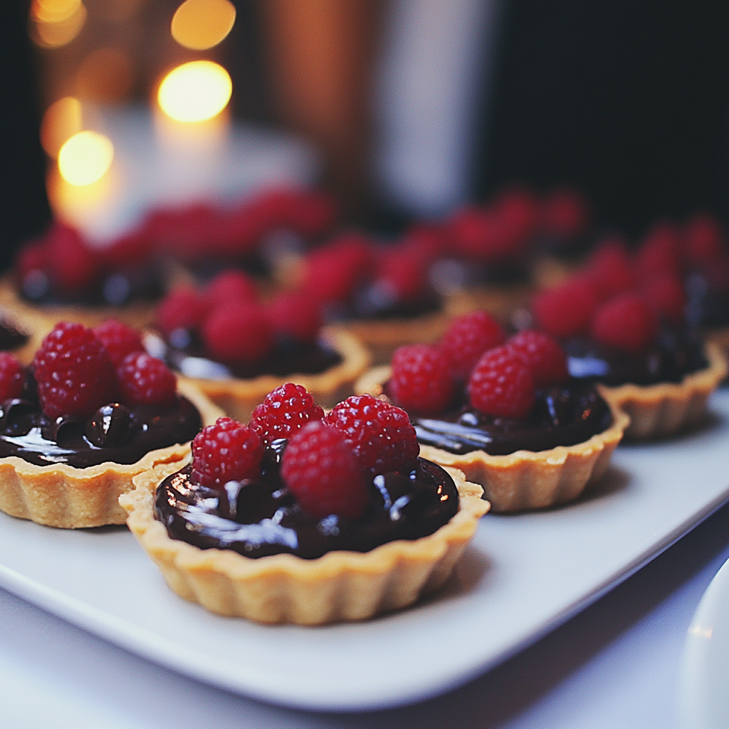 A tray of mini chocolate tarts | Source: Midjourney