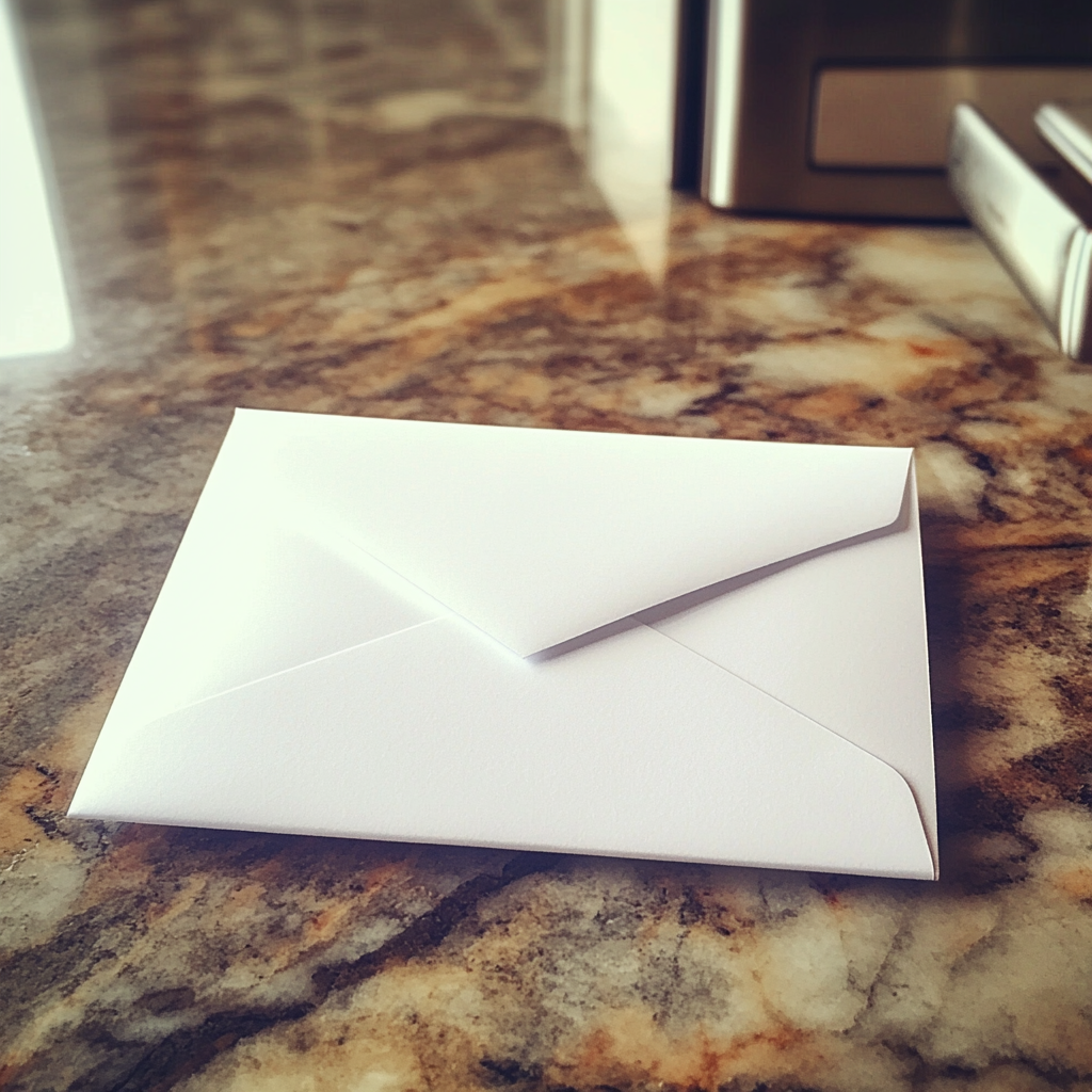 A white envelope on a counter | Source: Midjourney