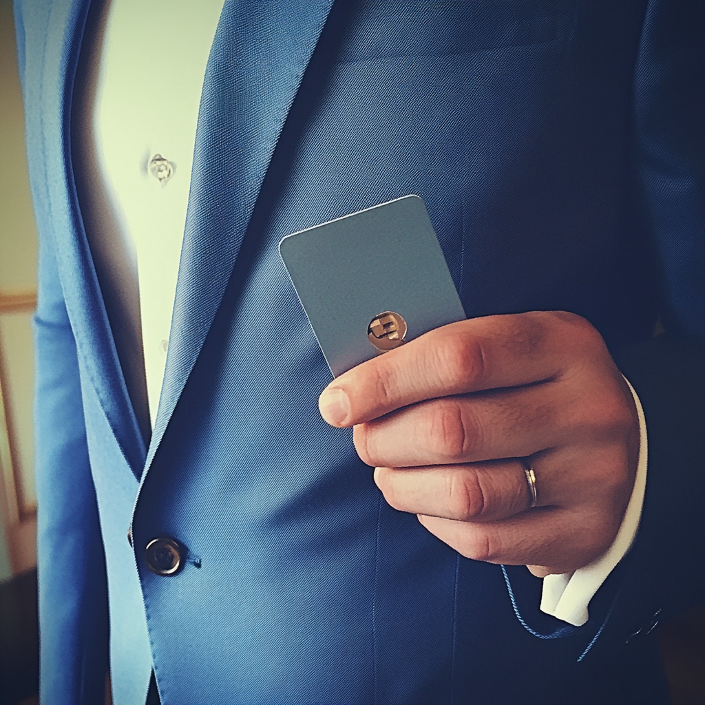 A man holding a hotel keycard | Source: Midjourney