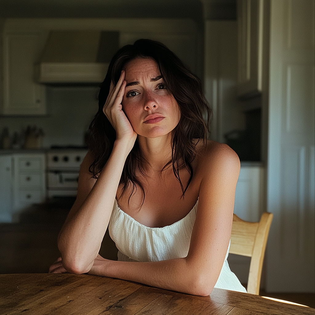 A woman sitting at a table | Source: Midjourney