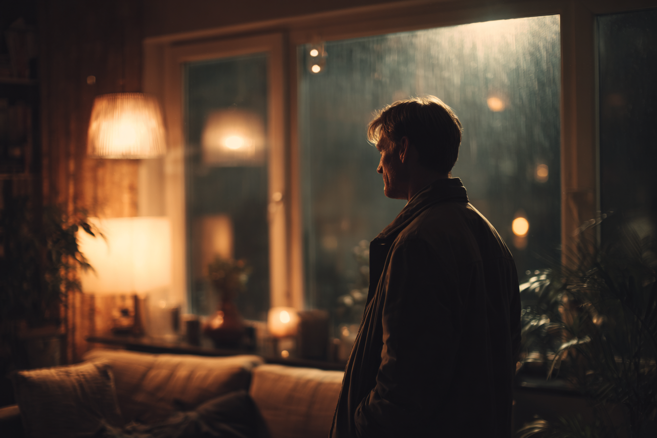 A man standing in a living room | Source: Midjourney