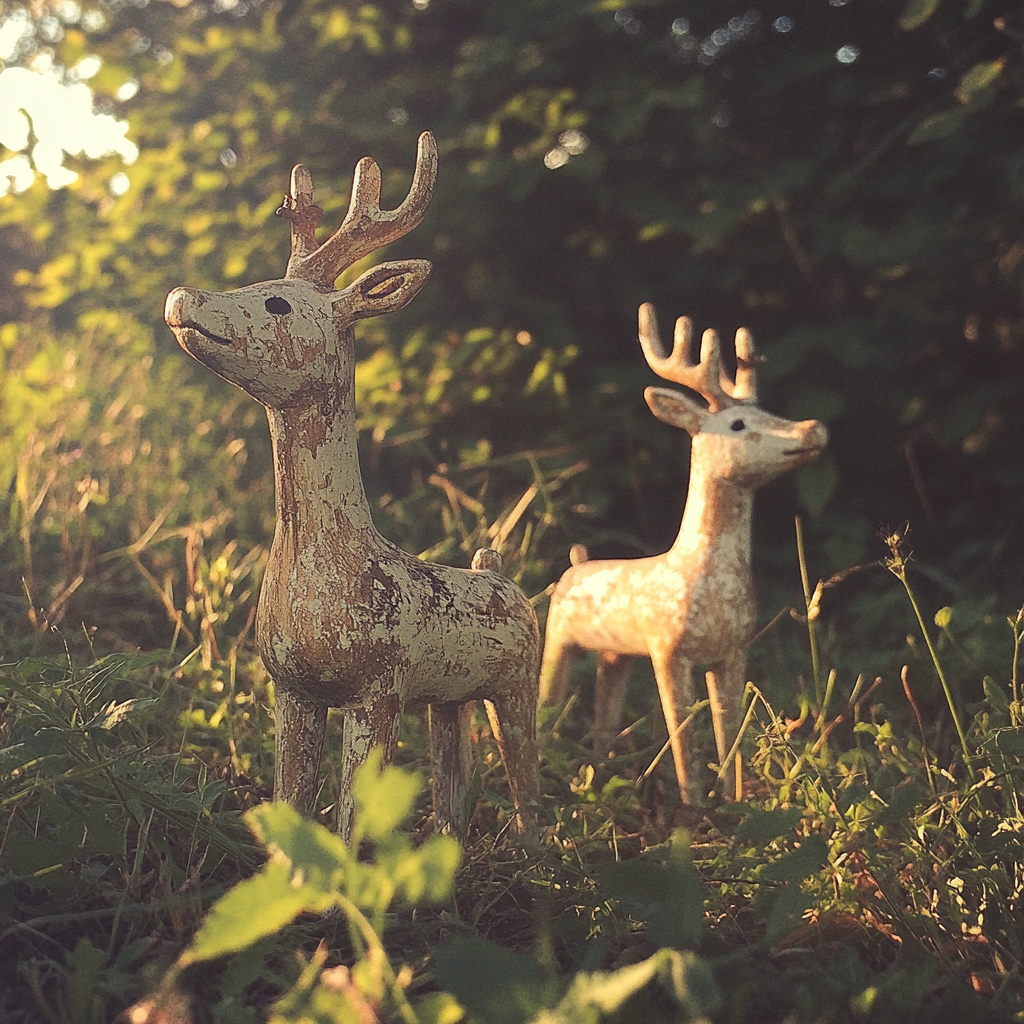 Wooden reindeer on a lawn | Source: Midjourney