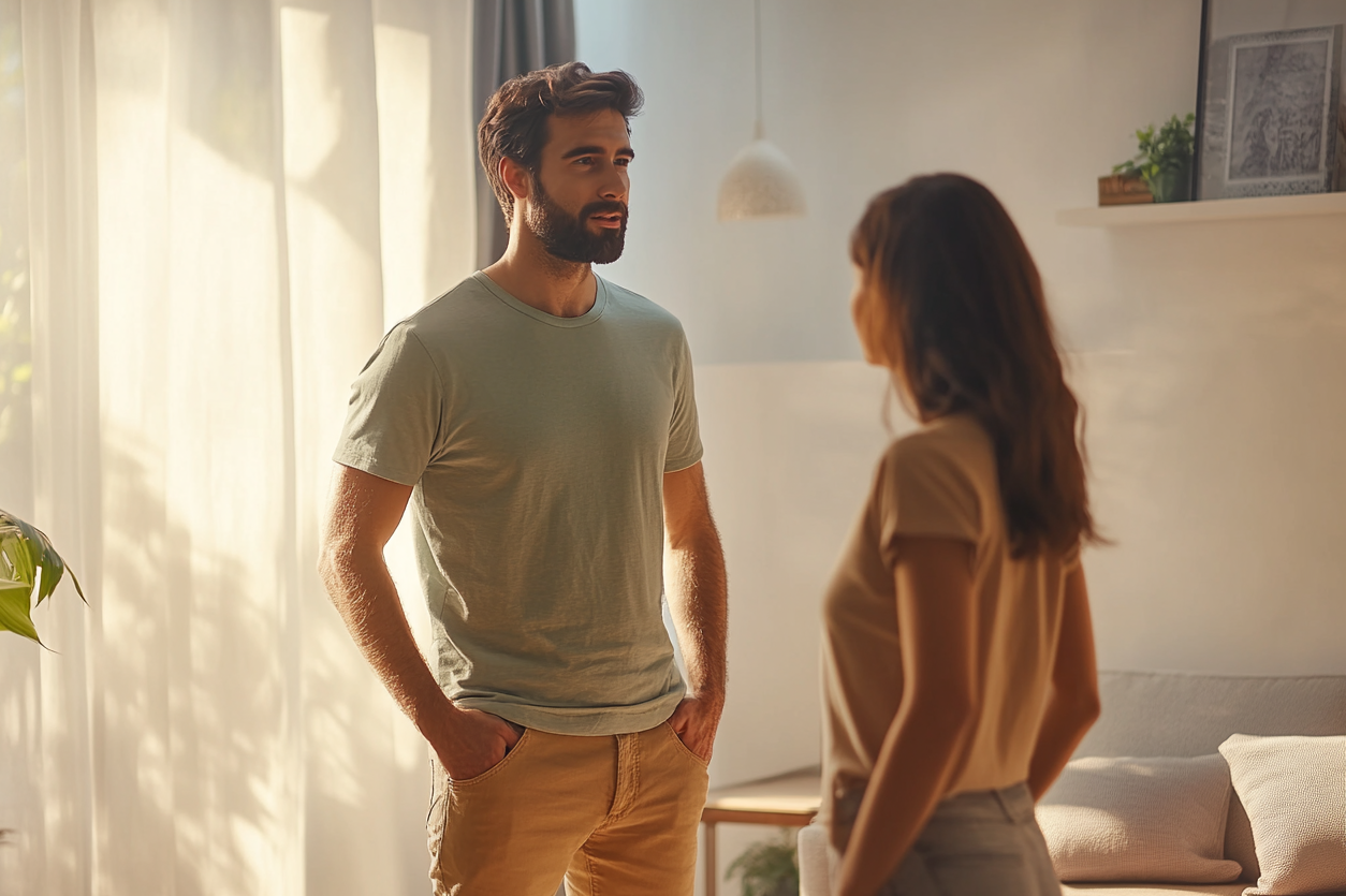 A man talking to his wife | Source: Midjourney