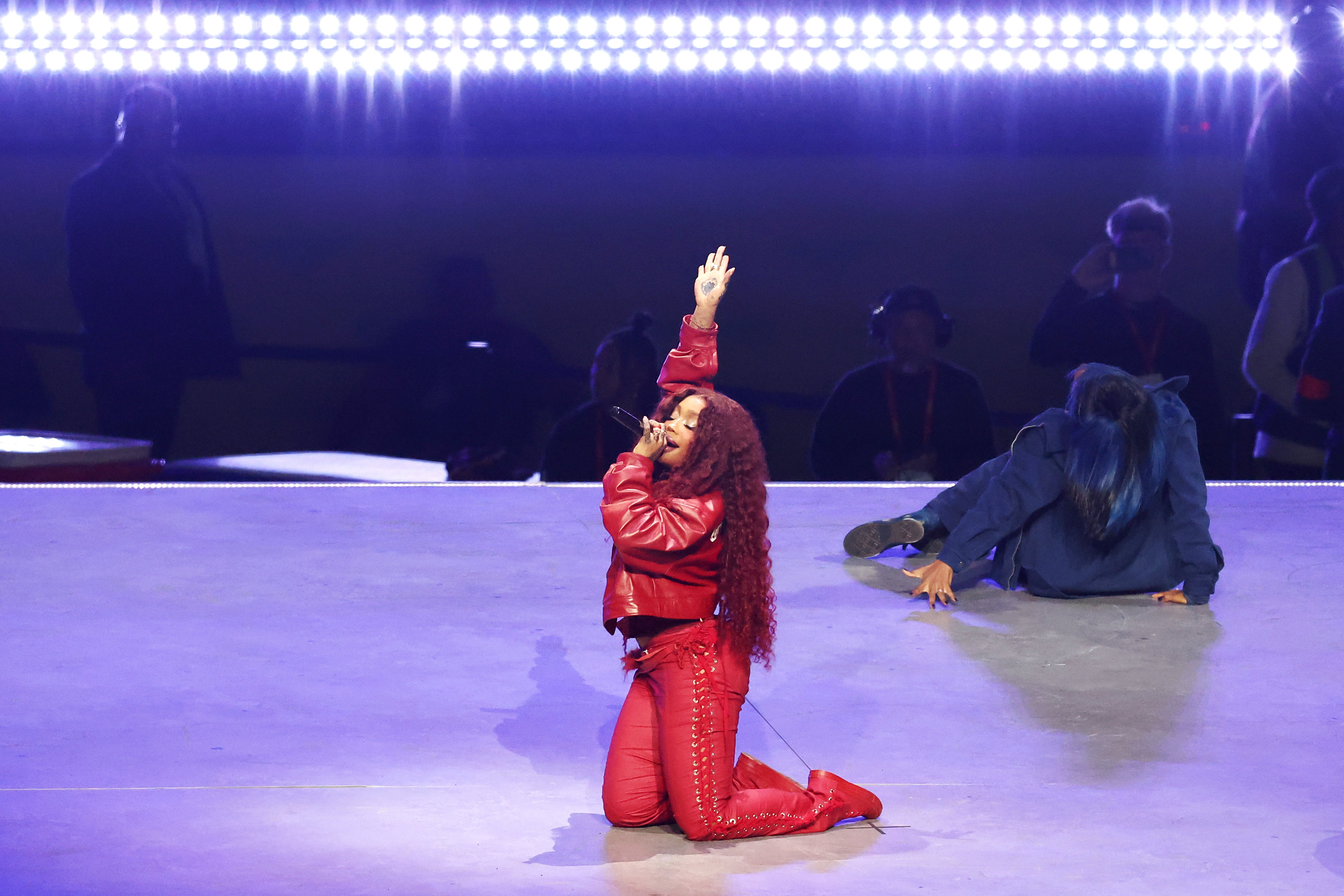 SZA performs at the Super Bowl LIX Halftime Show on February 9, 2025, in New Orleans, Louisiana. | Source: Getty Images