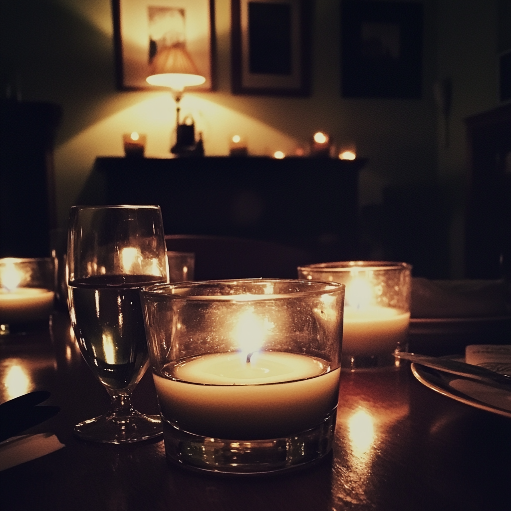 Candles on a dining table | Source: Midjourney