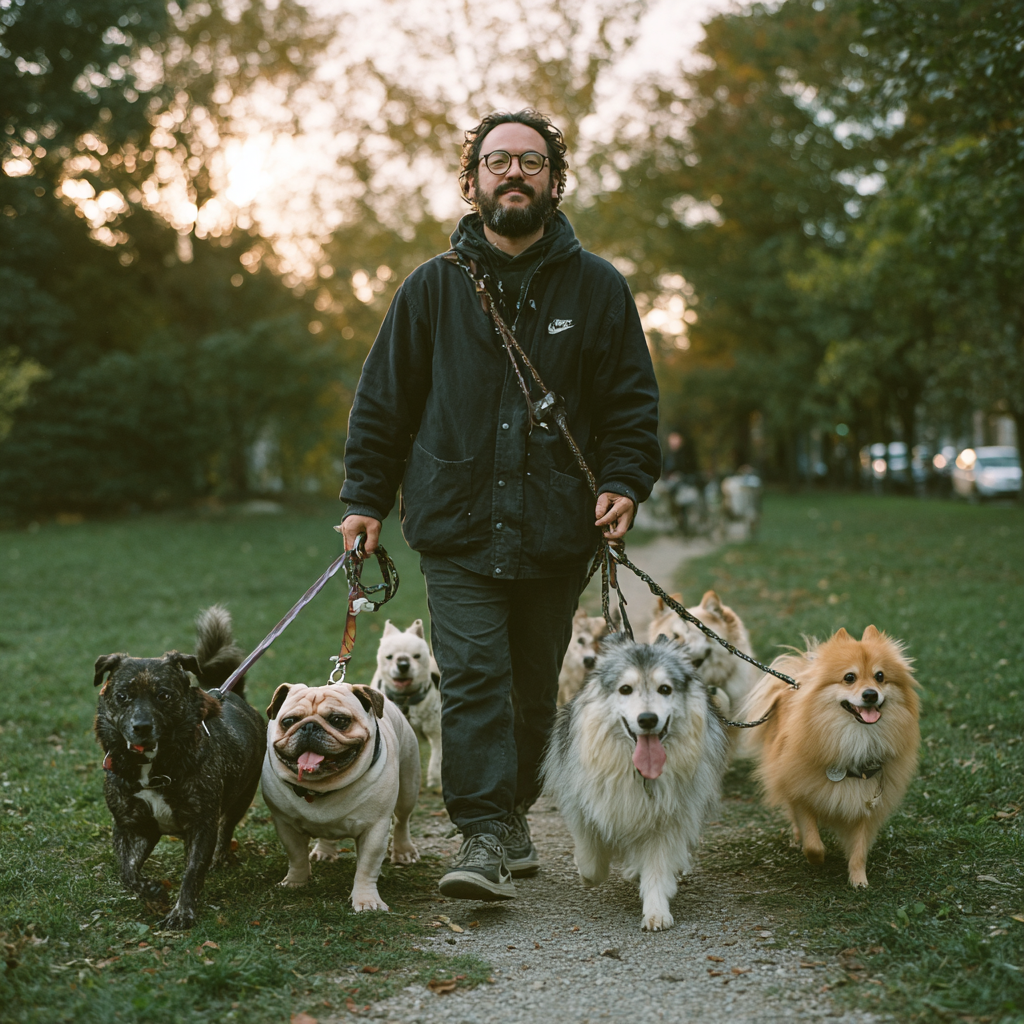 A man with dogs in a park | Source: Midjourney