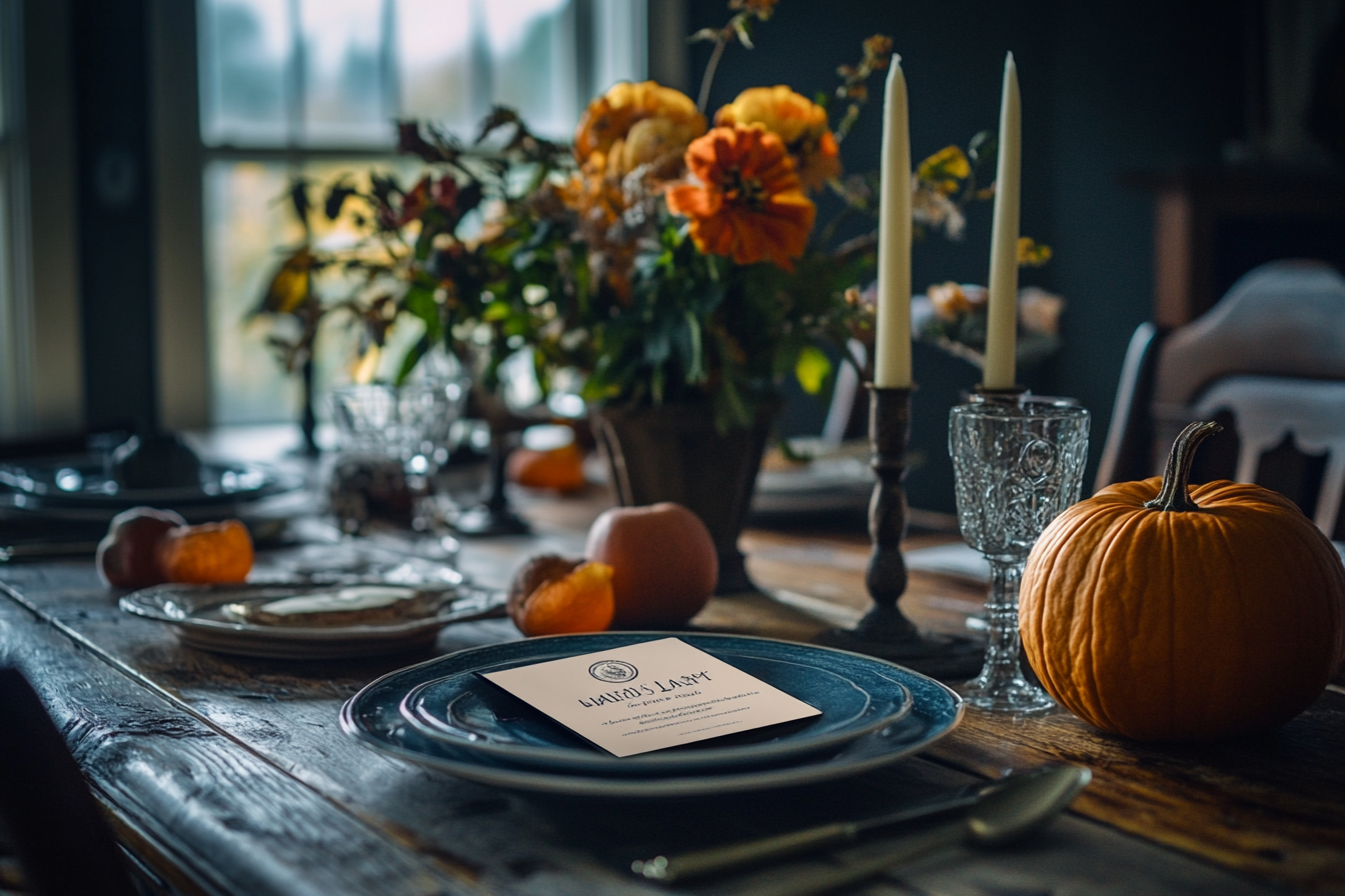 A business card on a Thanksgiving table | Source: Midjourney